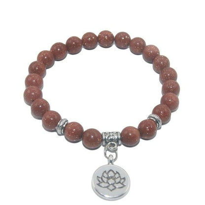 Natural Stone Lotus Charm Bracelet - Mystical Rose Gems