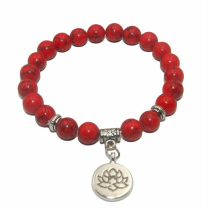 Natural Stone Lotus Charm Bracelet - Mystical Rose Gems