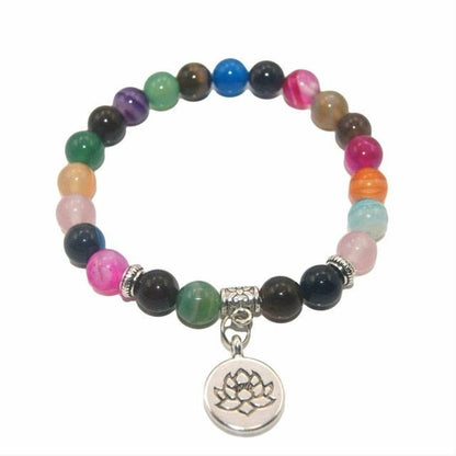 Natural Stone Lotus Charm Bracelet - Mystical Rose Gems