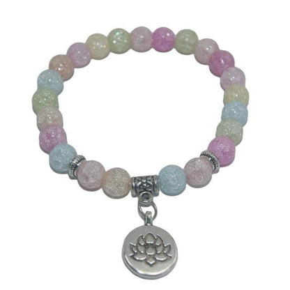 Natural Stone Lotus Charm Bracelet - Mystical Rose Gems