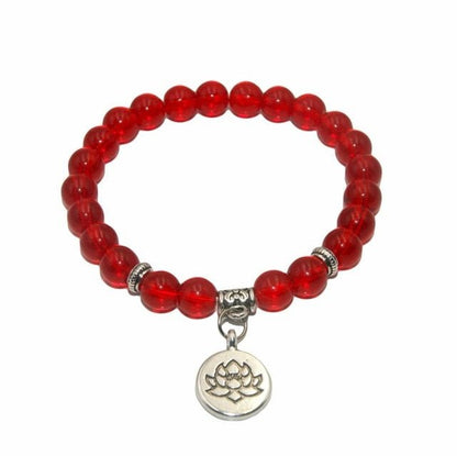 Natural Stone Lotus Charm Bracelet - Mystical Rose Gems