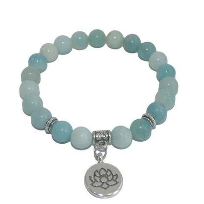 Natural Stone Lotus Charm Bracelet - Mystical Rose Gems