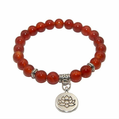 Natural Stone Lotus Charm Bracelet - Mystical Rose Gems