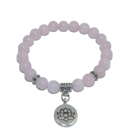 Natural Stone Lotus Charm Bracelet - Mystical Rose Gems