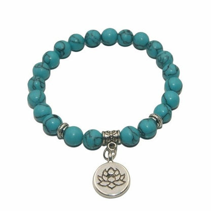 Natural Stone Lotus Charm Bracelet - Mystical Rose Gems