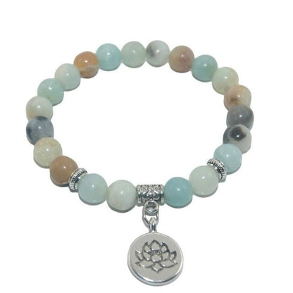 Natural Stone Lotus Charm Bracelet - Mystical Rose Gems