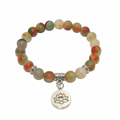 Natural Stone Lotus Charm Bracelet - Mystical Rose Gems