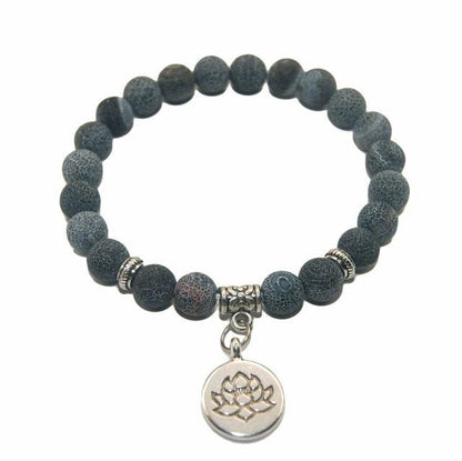 Natural Stone Lotus Charm Bracelet - Mystical Rose Gems