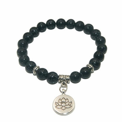 Natural Stone Lotus Charm Bracelet - Mystical Rose Gems