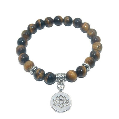 Natural Stone Lotus Charm Bracelet - Mystical Rose Gems