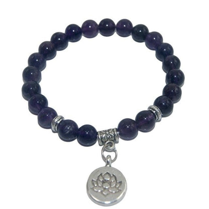 Natural Stone Lotus Charm Bracelet - Mystical Rose Gems