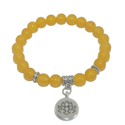 Natural Stone Lotus Charm Bracelet - Mystical Rose Gems