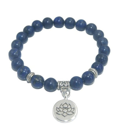 Natural Stone Lotus Charm Bracelet - Mystical Rose Gems