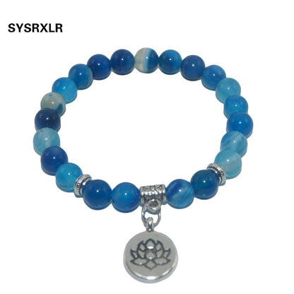 Natural Stone Lotus Charm Bracelet - Mystical Rose Gems