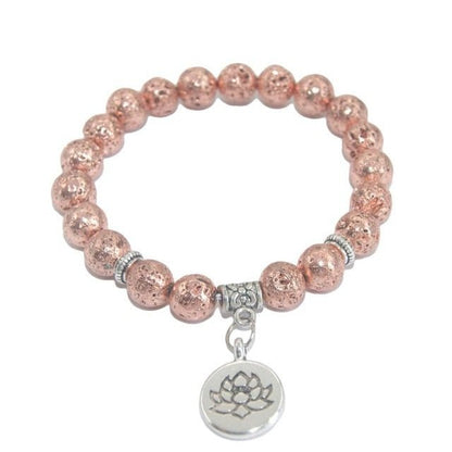 Natural Stone Lotus Charm Bracelet - Mystical Rose Gems