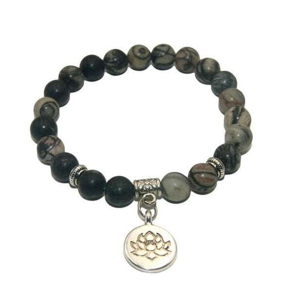 Natural Stone Lotus Charm Bracelet - Mystical Rose Gems