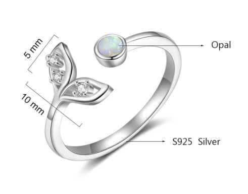 Opal Sterling Silver Mermaid Tail Ring - Mystical Rose Gems