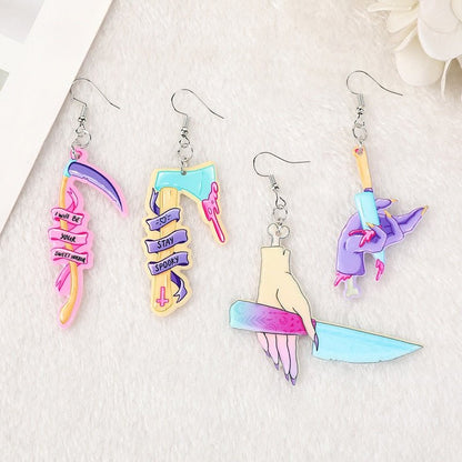 Pastel Skull Knife Earrings - Mystical Rose Gems