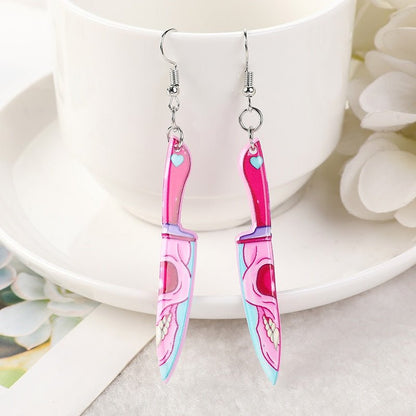 Pastel Skull Knife Earrings - Mystical Rose Gems