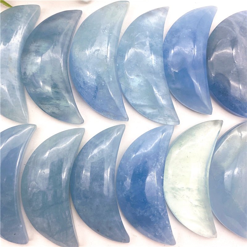 Polished Aquamarine Crystal Moons - Mystical Rose Gems
