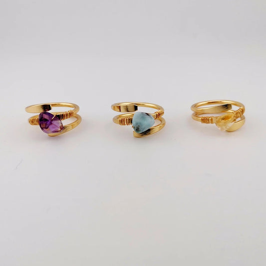 Raw Crystal Handmade 3-Piece Ring Set - Mystical Rose Gems