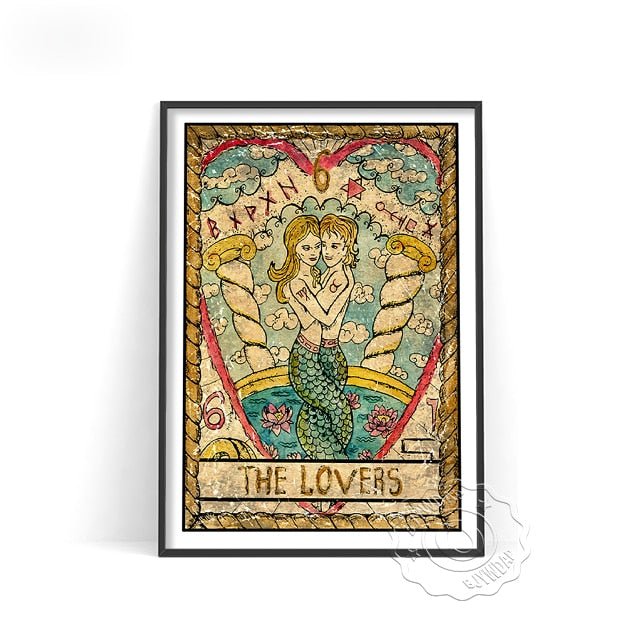 Retro Style Tarot Card Posters - Mystical Rose Gems