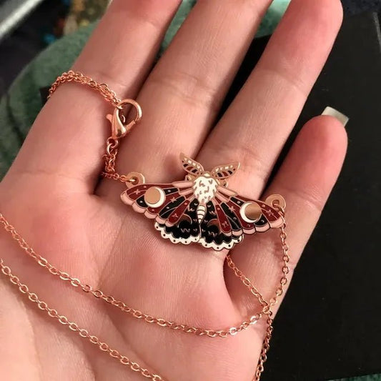 Rose Gold Moon Moth Necklace - Mystical Rose Gems