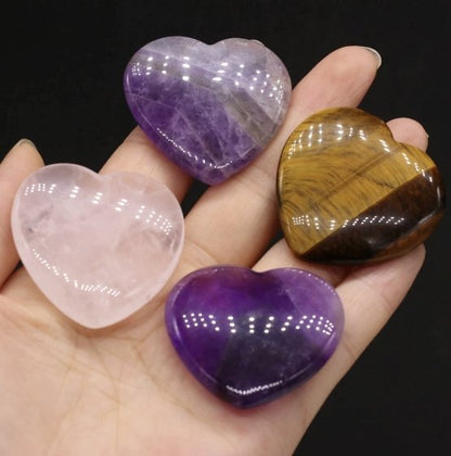 Rose Quartz, Amethyst, or Tiger's Eye Polished Crystal Hearts - Mystical Rose Gems