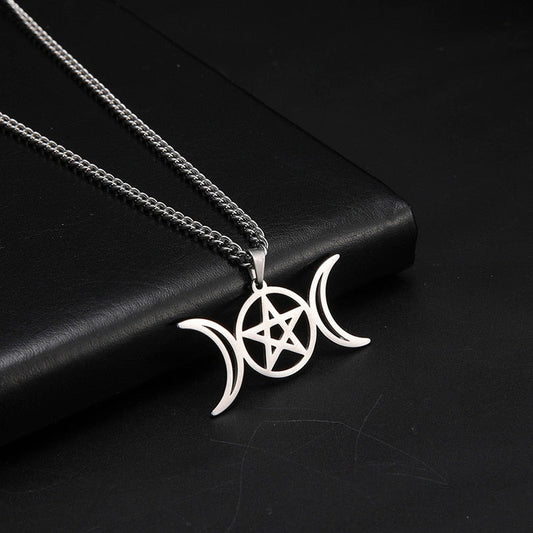 Stainless Steel or Gold Triple Moon Goddess Necklace - Mystical Rose Gems