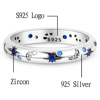 Sterling Silver Blue Zircon Star and Moon Ring - Mystical Rose Gems