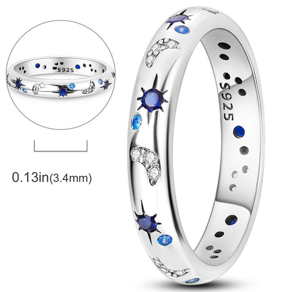 Sterling Silver Blue Zircon Star and Moon Ring - Mystical Rose Gems