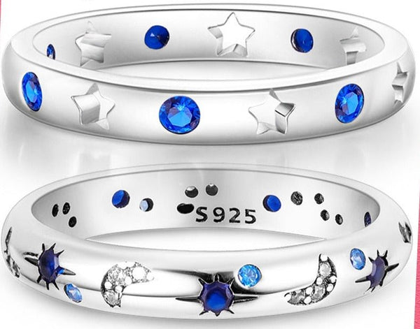 Sterling Silver Blue Zircon Star and Moon Ring - Mystical Rose Gems