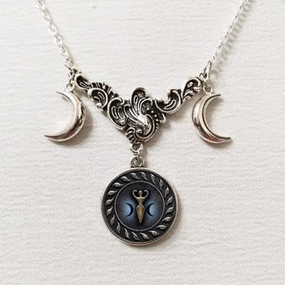 Triple Moon Goddess Necklace - Mystical Rose Gems