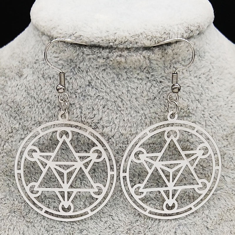 Triple Moon Goddess Pentagram Drop Earrings - Mystical Rose Gems