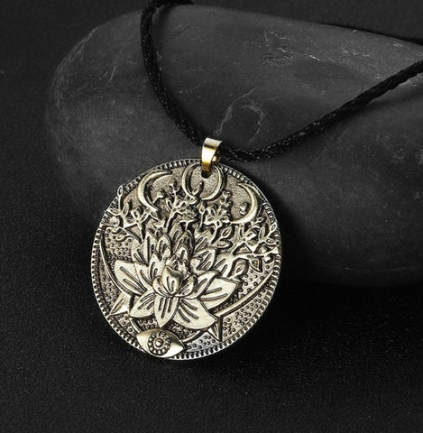 Triple Moon Goddess with Lotus Flower Pendant - Mystical Rose Gems