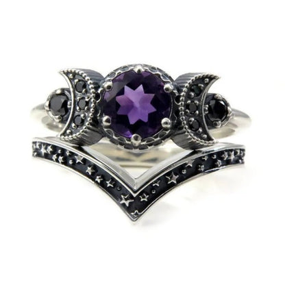 Triple Moon Ring Set - Mystical Rose Gems