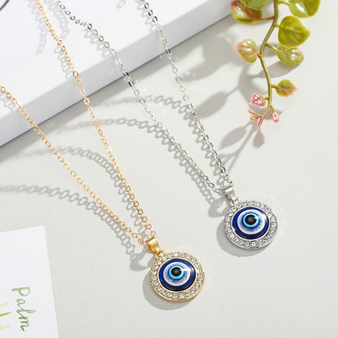 Turkish Crystal Evil Eye Pendant Necklace - Mystical Rose Gems