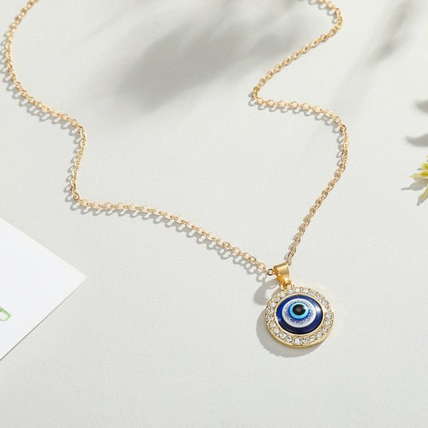Turkish Crystal Evil Eye Pendant Necklace - Mystical Rose Gems