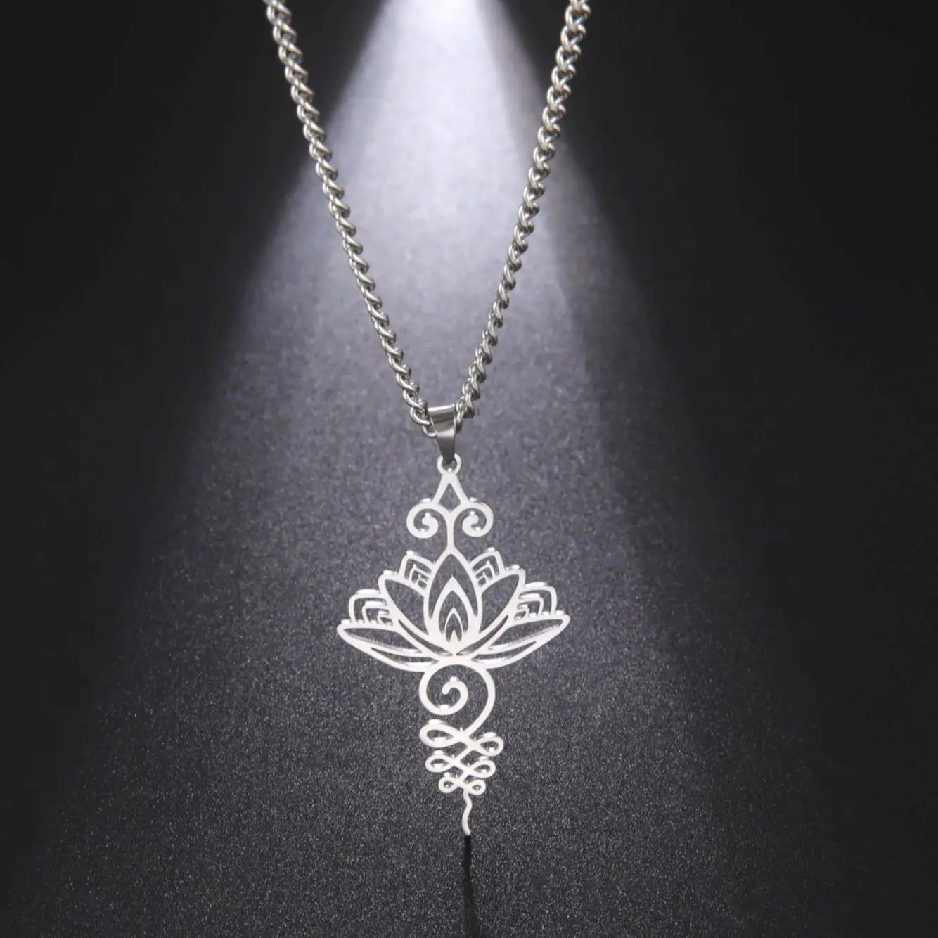 Unalome Lotus Flower Symbol Pendant Necklace - Mystical Rose Gems