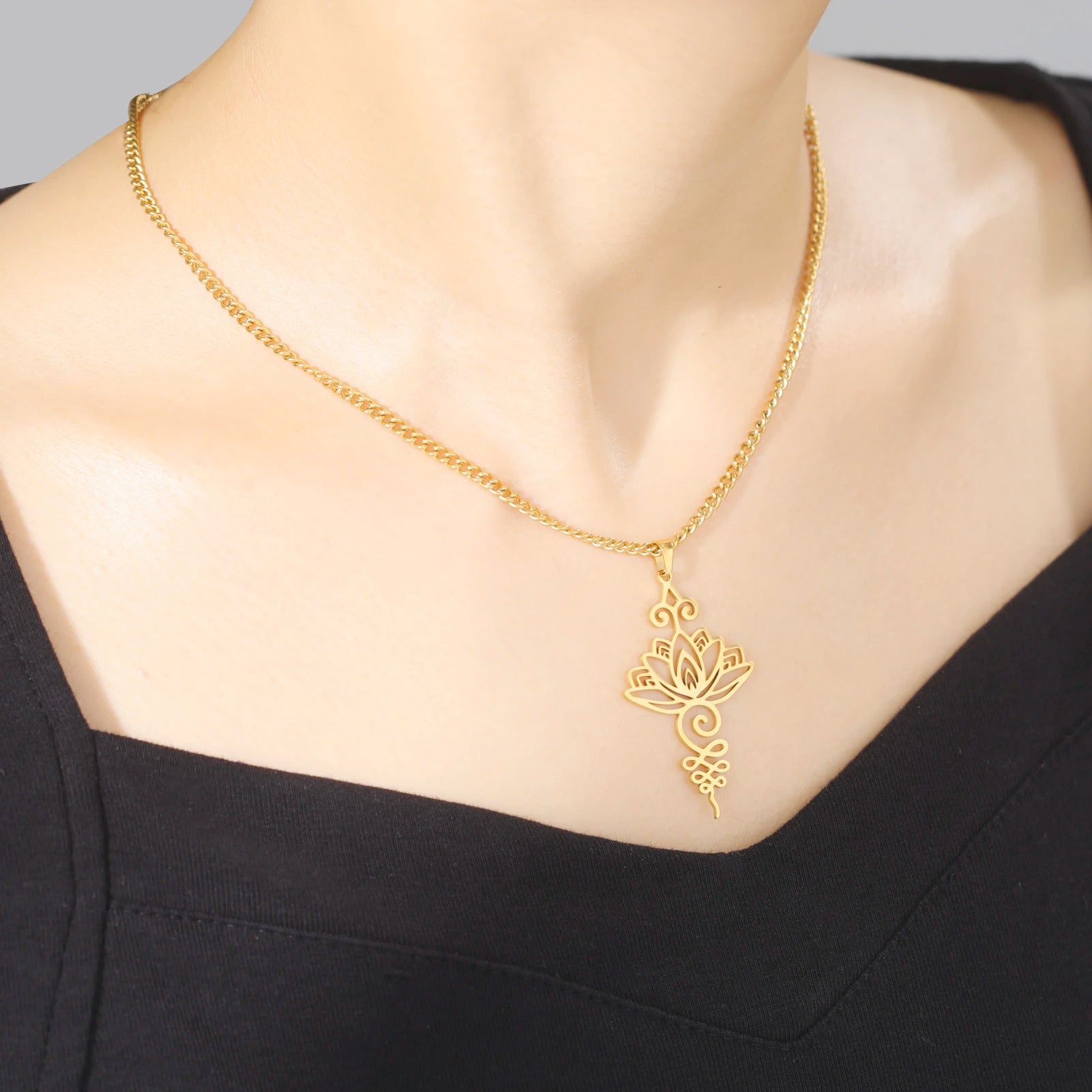 Unalome Lotus Flower Symbol Pendant Necklace - Mystical Rose Gems