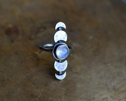 Vertical Moon Phase Ring - Mystical Rose Gems