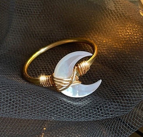 Wire Wrapped Crescent Moon Ring, Bracelet, Earrings and Necklace - Mystical Rose Gems