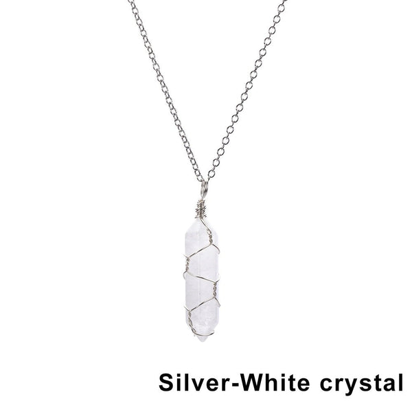 Wire Wrapped Healing Crystal Pendant Necklace - Mystical Rose Gems