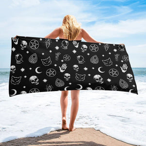 Witchy Goth Bath Beach Towels - Mystical Rose Gems