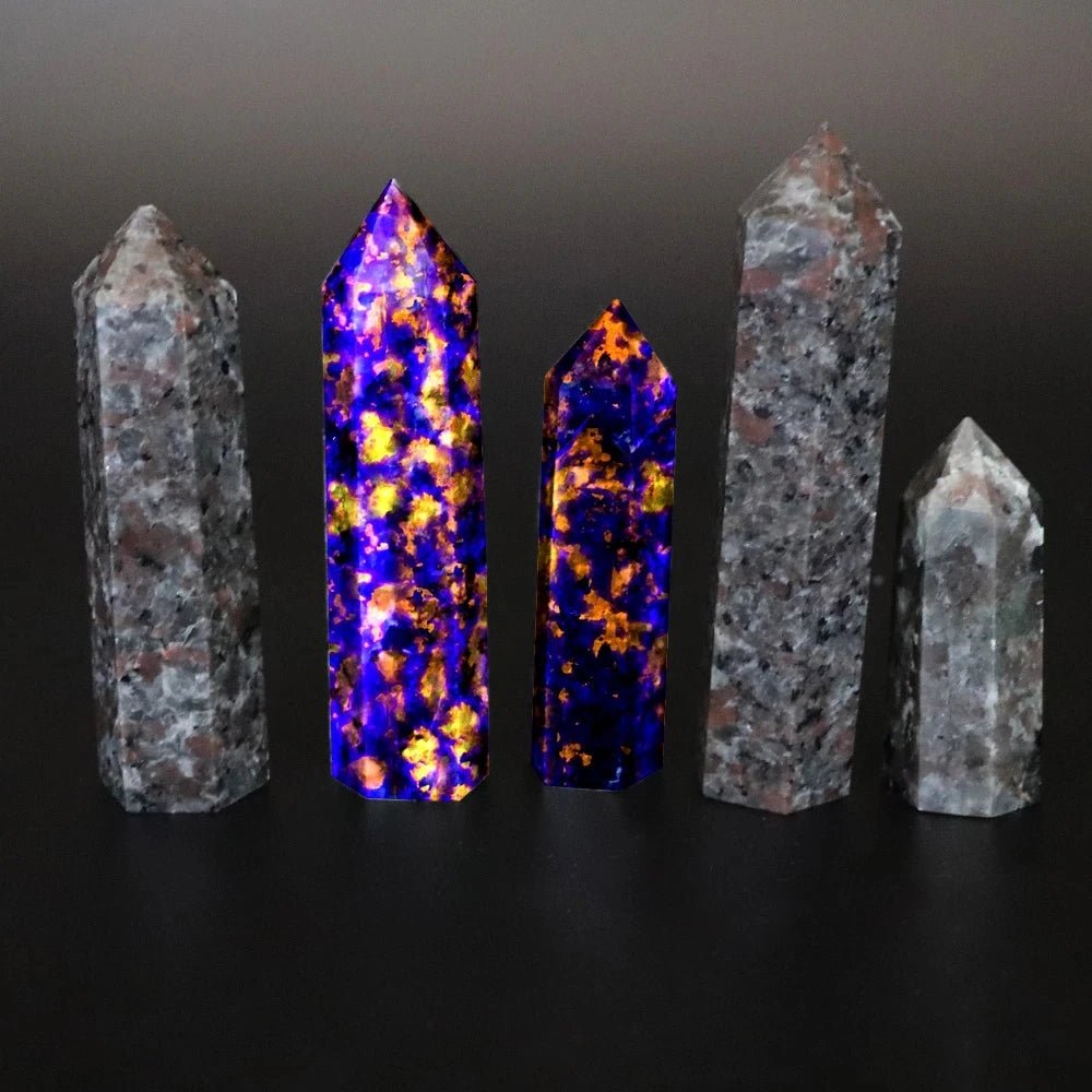 Yooperlite Flame Stone Hexagonal Energy Crystal Tower - Mystical Rose Gems
